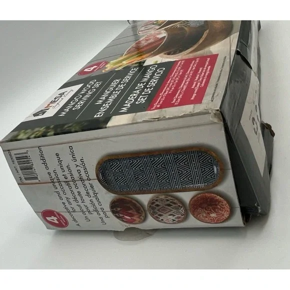 MESA Mango Wood Serving Set 4 Piece Ikat Geometric Patterns Tray & 3 Bowls NEW - Picture 7 of 16